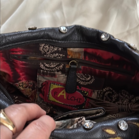 Carlos Falchi Black and Gold Hobo Bag with Fringe - Picture 4 of 5